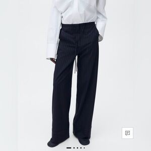 Dark Navy Pinstripe Wide Leg Trousers